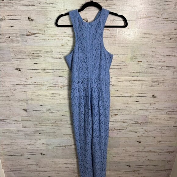 Adelyn Rae Cayden Cross Neck Lace Jumpsuit In Periwinkle size Size xs - Picture 8 of 11